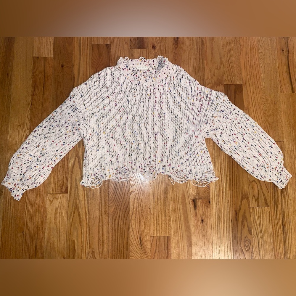 Boutique Cozy Knit Sweater with Confetti Pom Poms